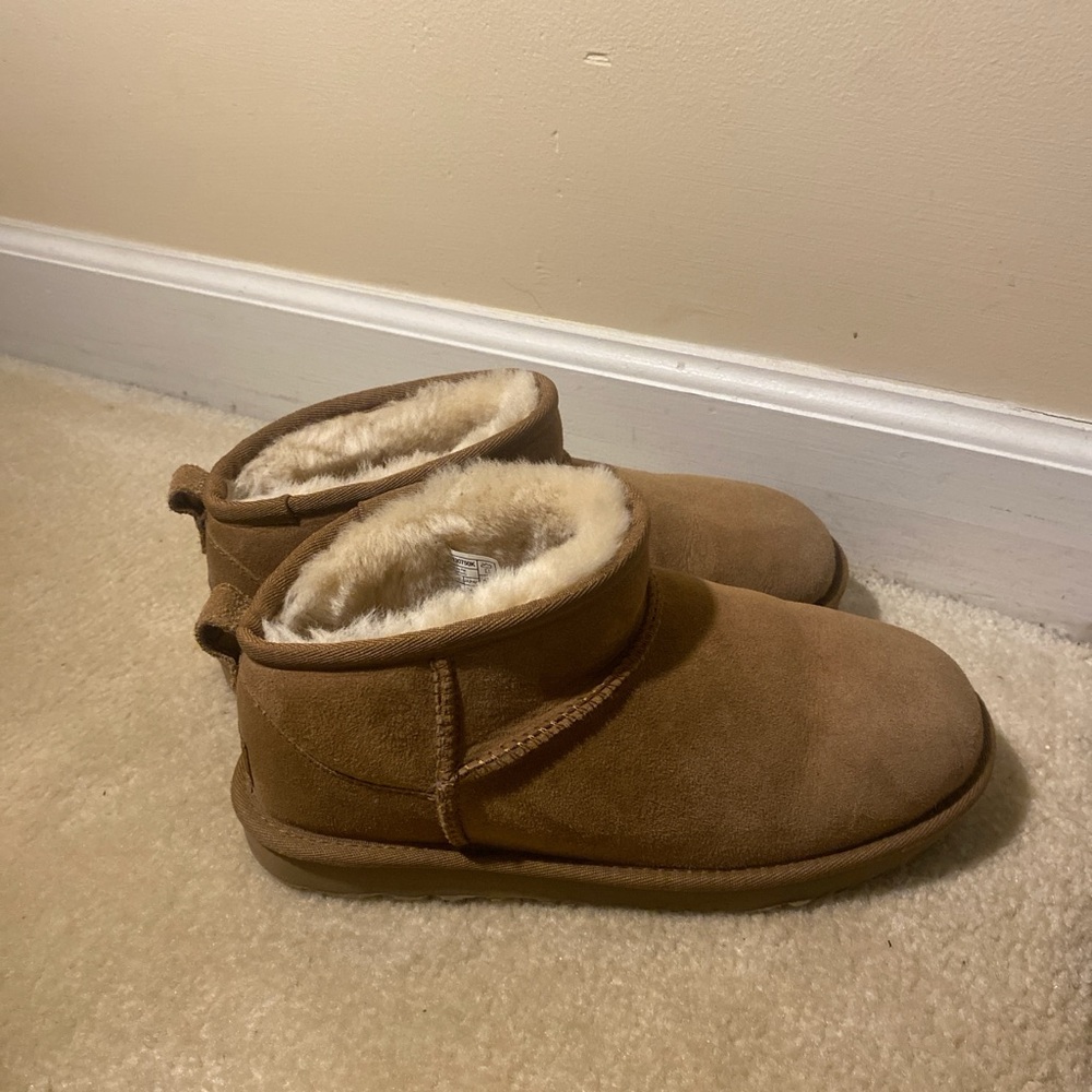 UGG Women's Tan Suede Ankle Boots classic ultra mini chestnut